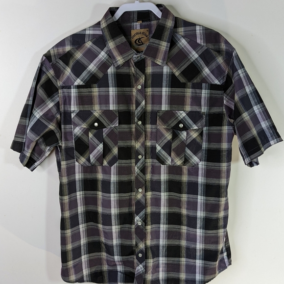 Pearl Snap Western Style Shirts XXL Plaid Lot 2 Pair Black White Gray Silver - Picture 5 of 16